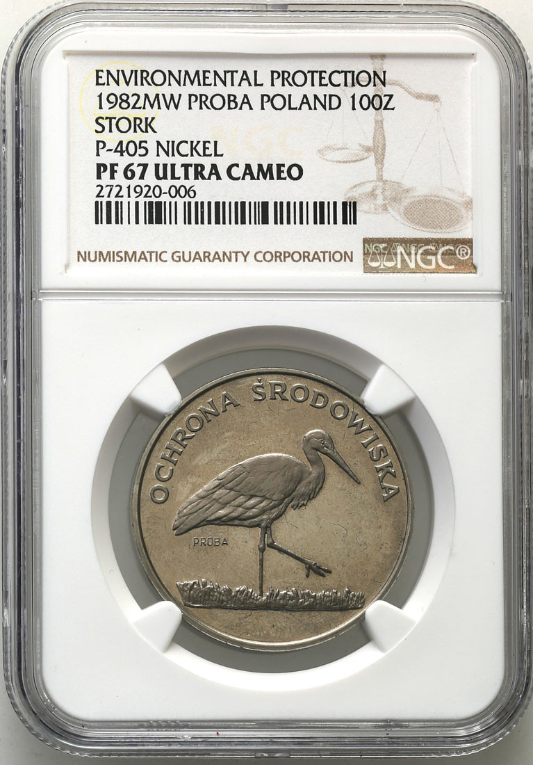 PRL. PRÓBA Nikiel 100 złotych 1982 Bocian NGC PF67 ULTRA CAMEO (2 MAX)